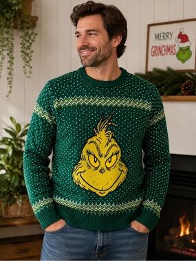Dr. Seuss The Grinch Green Fair Isle Ugly Christmas Sweater Size Small